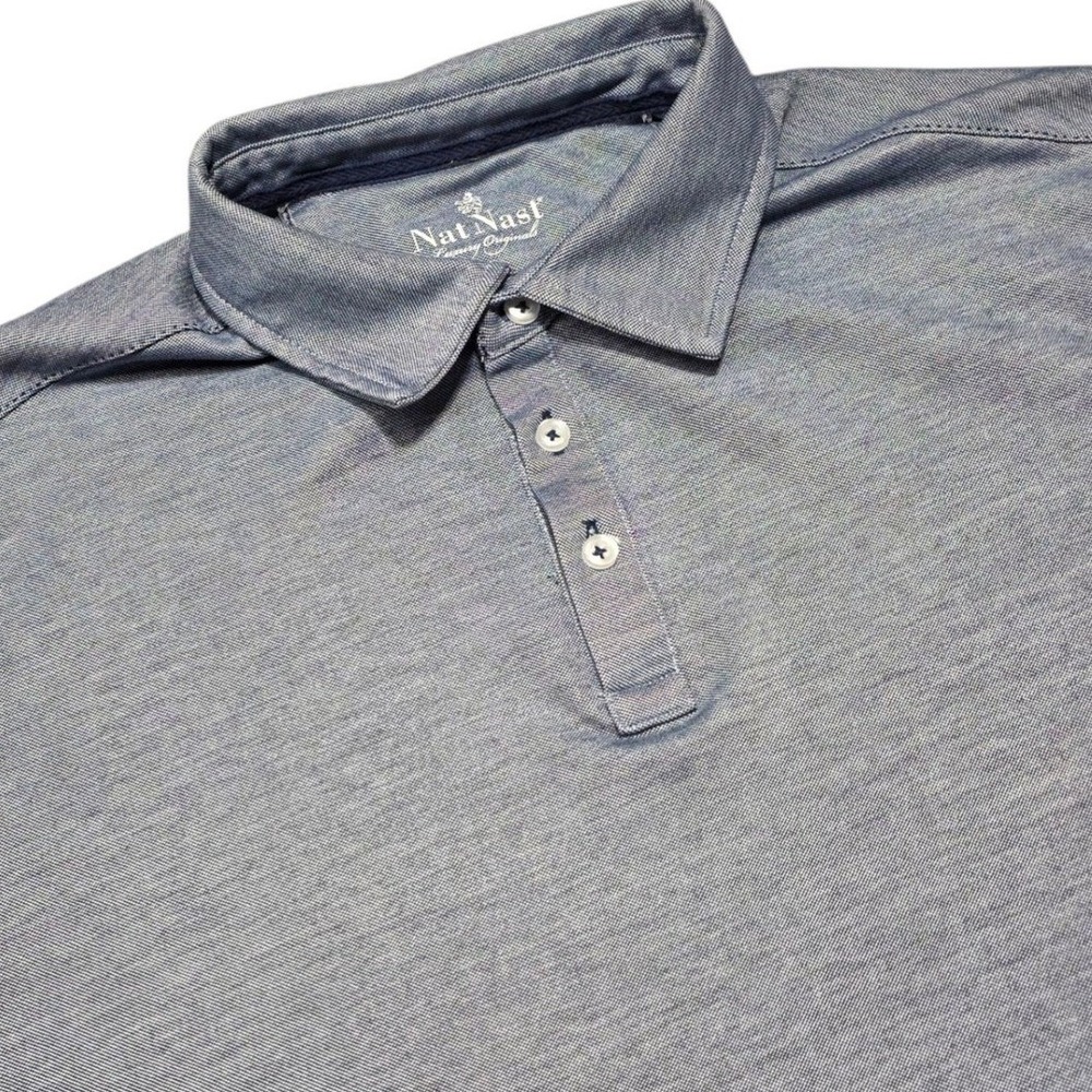 Nat Nast Polo Shirt Mens Large Blue Short Sleeve‎ Cotton Blend Luxury Casual